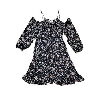 Black and Yellow Floral Cold Shoulder Sundress